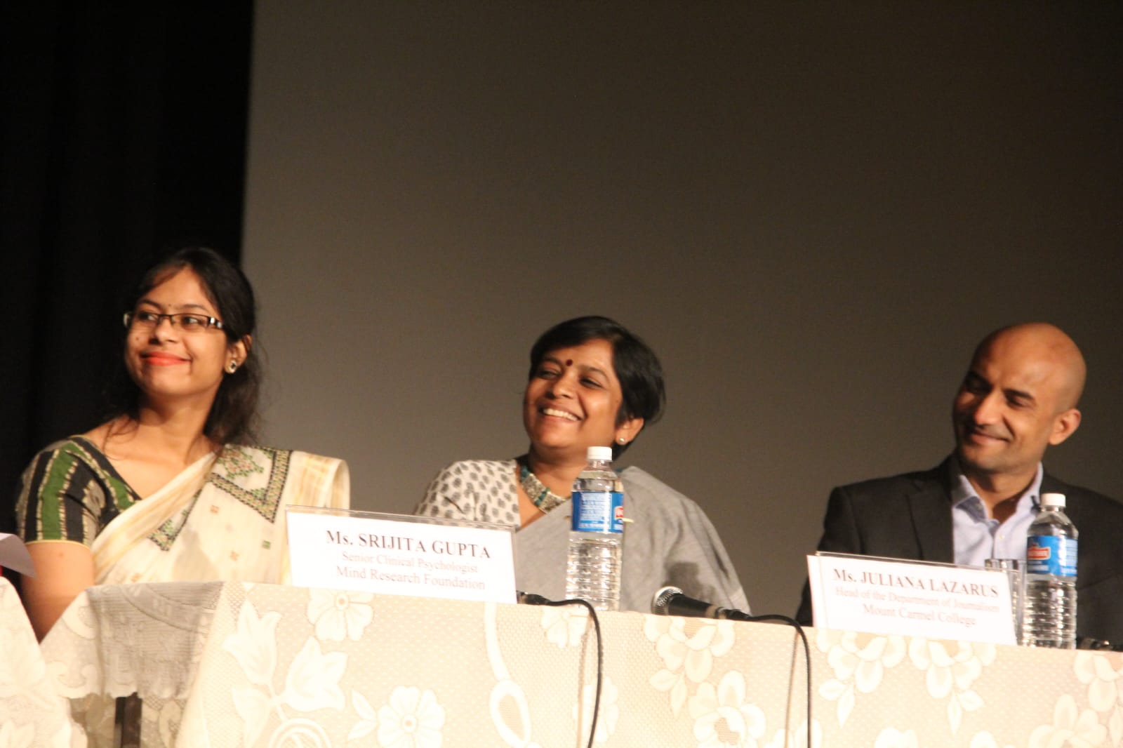 Srijita Gupta speaking on a clinical psychology panel discussion